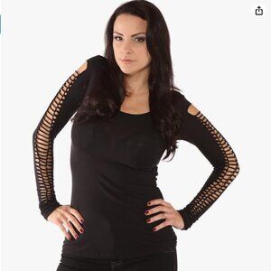 Folter Clothing Black Open Braided Arm Top Size L